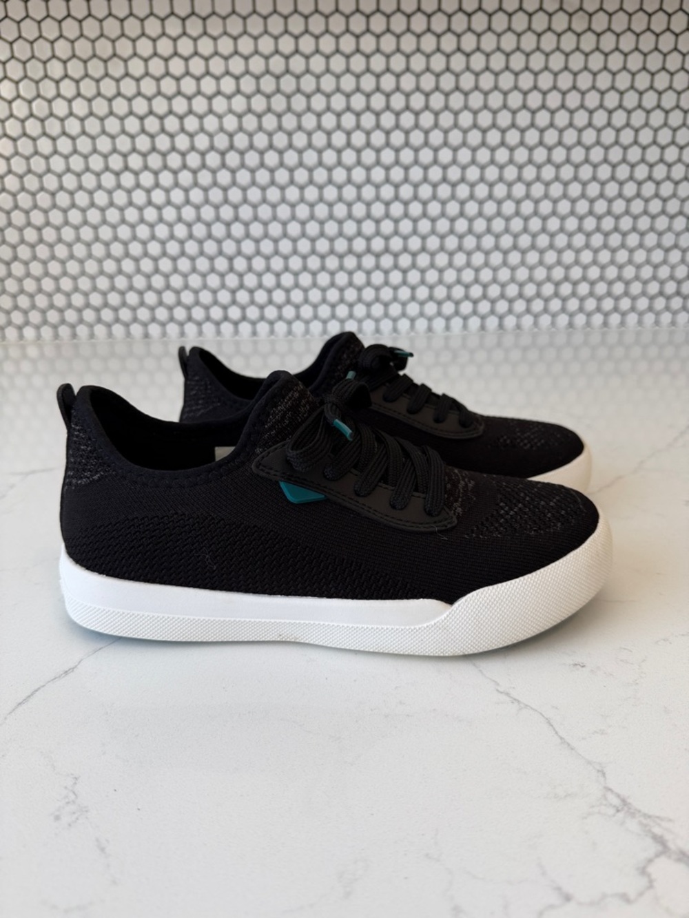 Vessi Waterproof Weekend Classic Asphalt Black Knit Lace-Up Sneakers